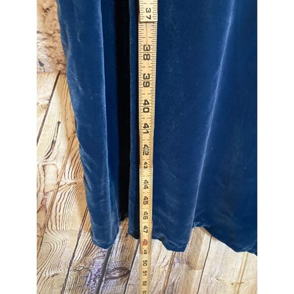 Old Navy Maxi Dress Womens Medium Teal Blue Velvet Side Slit Smocked‎ Stretch - Picture 11 of 15